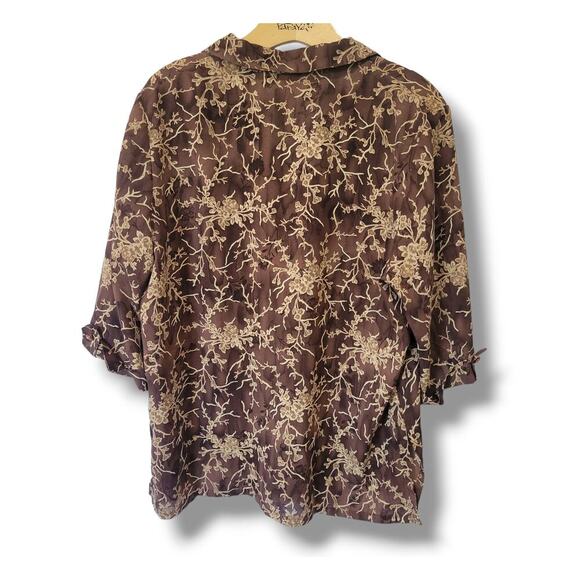 Ryh shin Women's brown floral short sleeves button-down Blouse  - medium - Picture 2 of 8